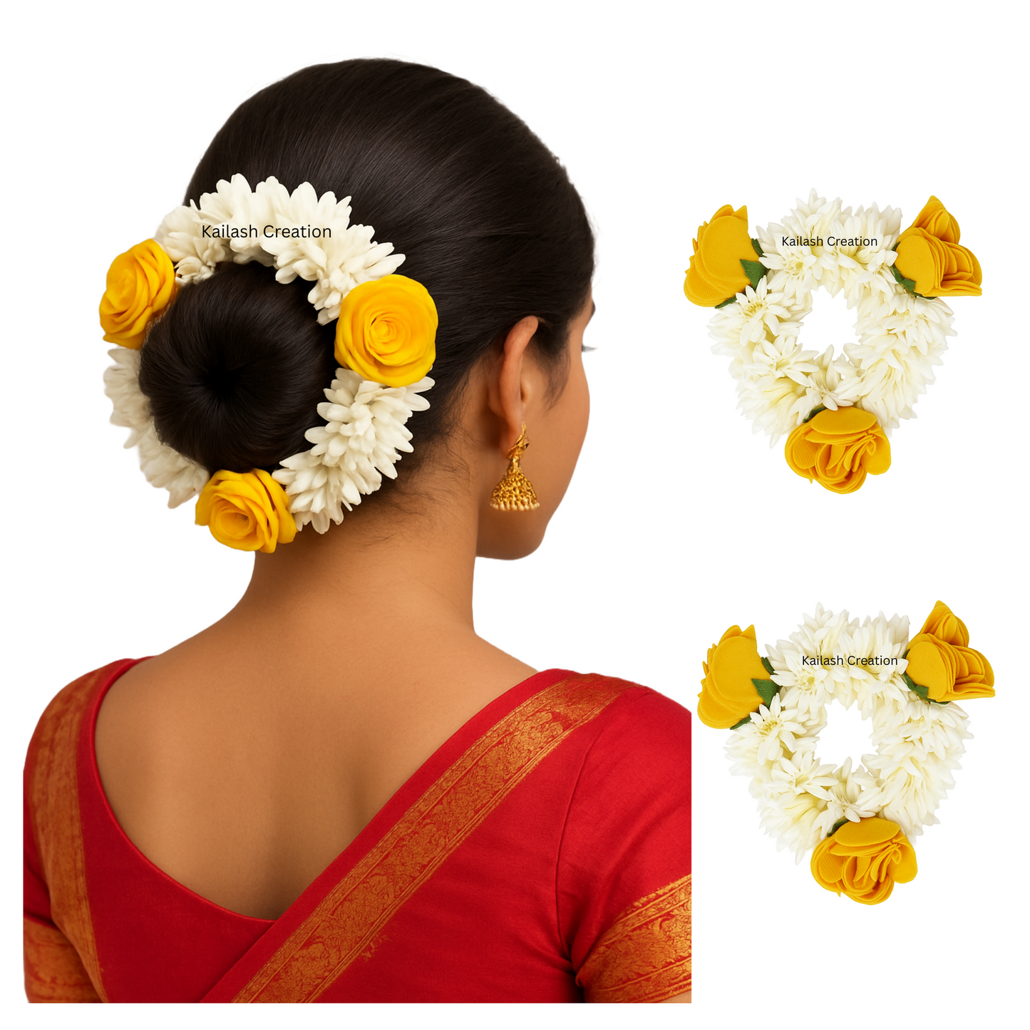 Artificial Mogra Gajra with Scented Jasmine Yellow Flower for Hair Bun & Braids