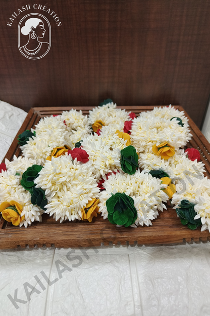 Artificial Mogra Gajra for Hair Bun with Red Yellow Green Flowers