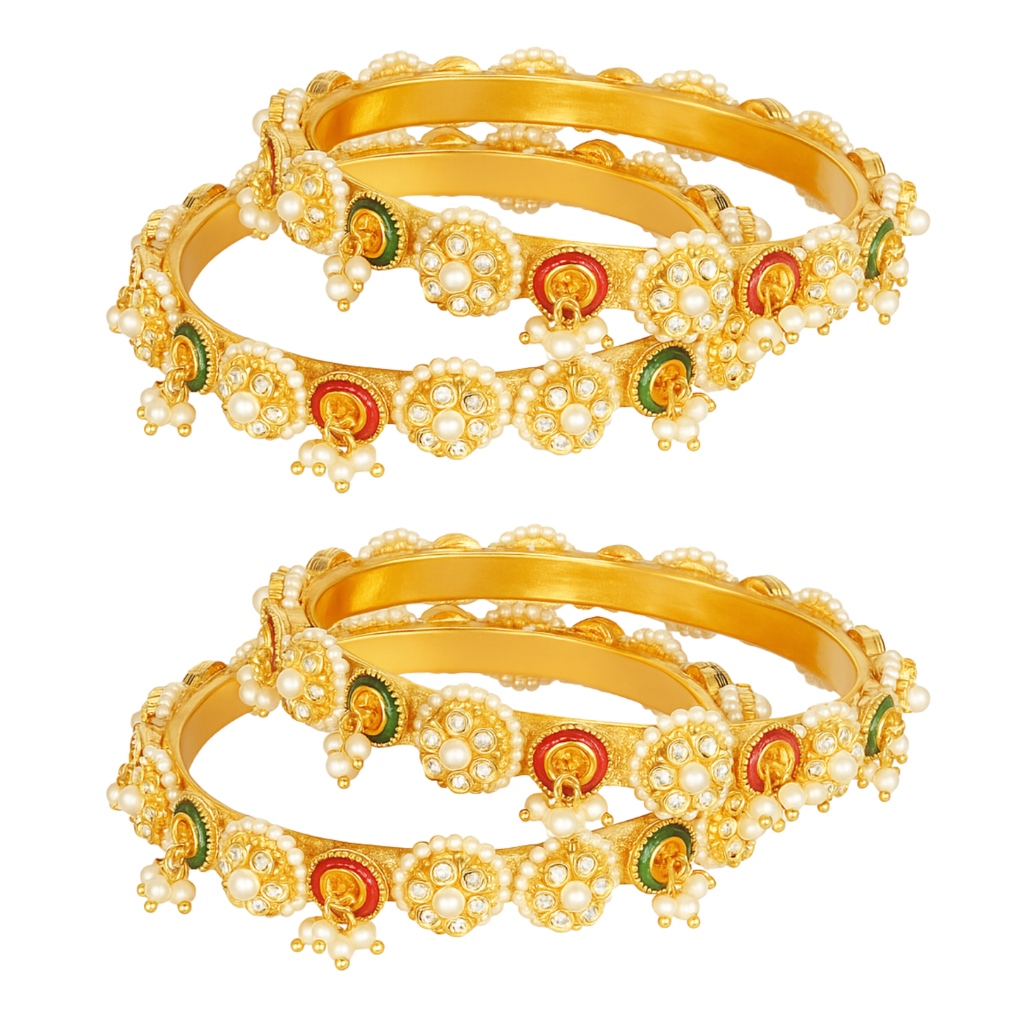 Gold Plated Pearl Rajwadi Pacheli Bangles Kada for Women and Girls (Pack of 4)