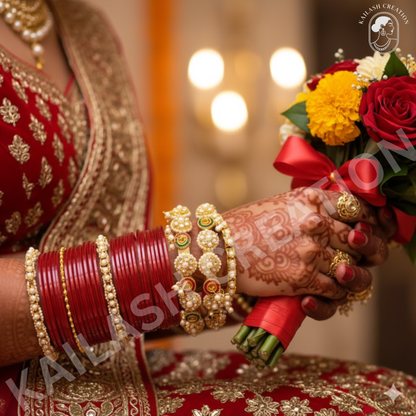 Gold Plated Pearl Rajwadi Pacheli Bangles Kada for Women and Girls (Pack of 4)