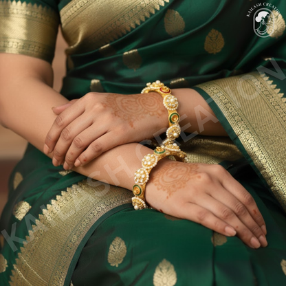 Gold Plated Pearl Rajwadi Pacheli Bangles Kada for Women and Girls (Pack of 4)