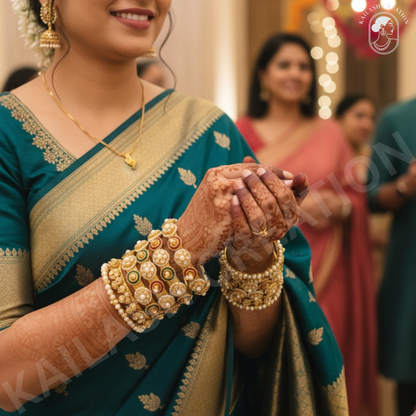 Gold Plated Pearl Rajwadi Pacheli Bangles Kada for Women and Girls (Pack of 4)