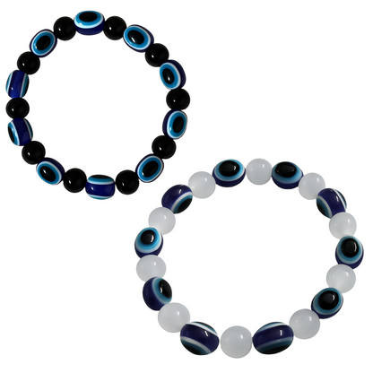 Black & Milky White Evil Eye Bracelet Beads Set for Men & Women