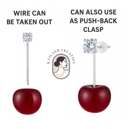 Cute Red Cherry Drop Earrings – Gold Dangle Fruit Style for Women & Girls