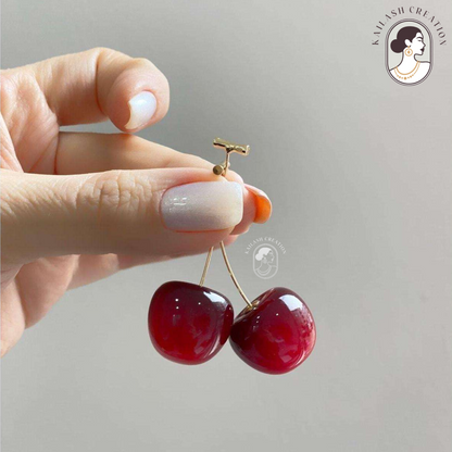 Cute Red Cherry Drop Earrings – Gold Dangle Fruit Style for Women & Girls