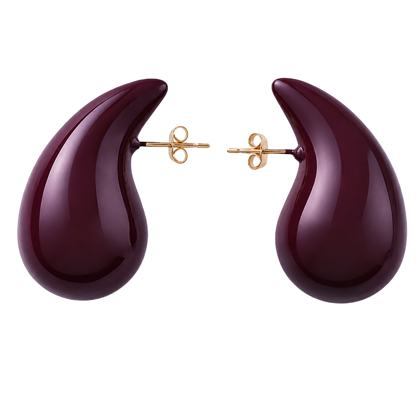 Maroon Chunky Gold Teardrop Earrings for Women