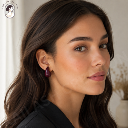 Maroon Chunky Gold Teardrop Earrings for Women