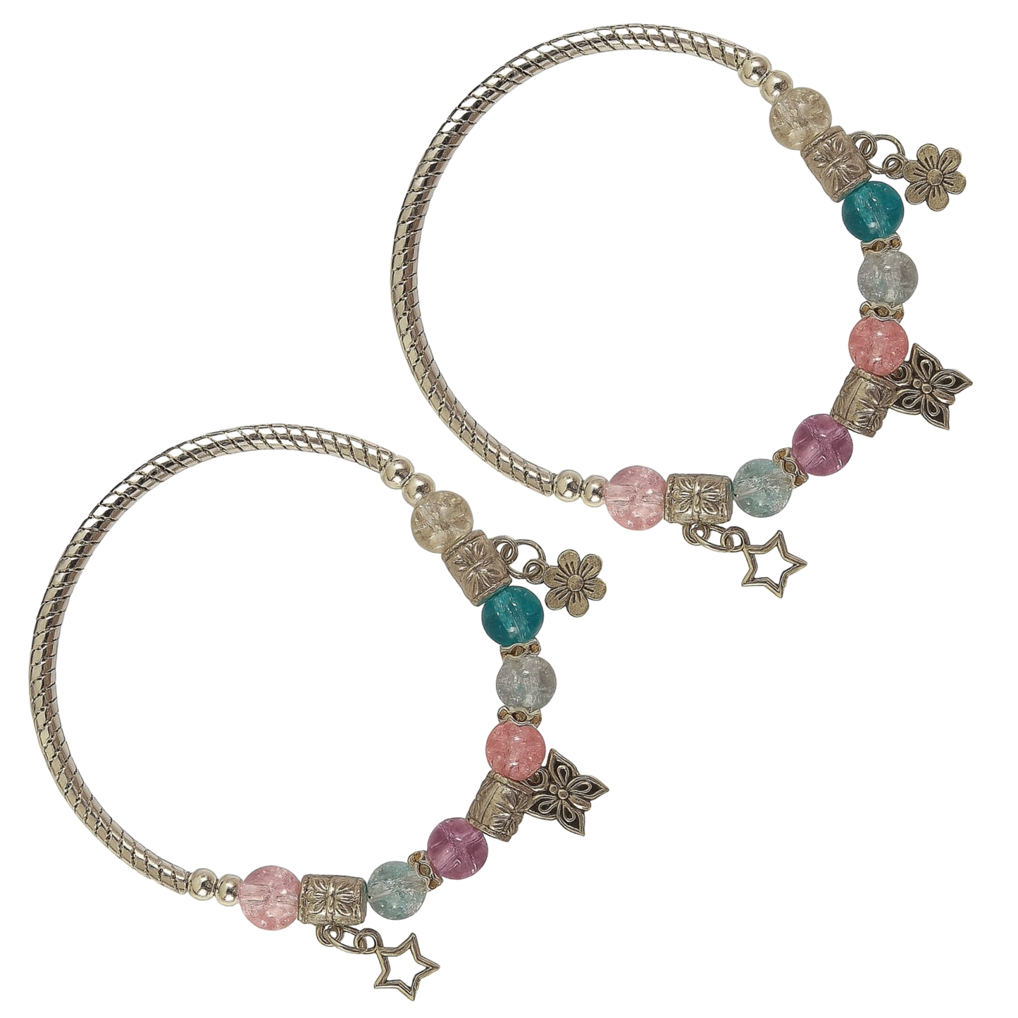 Colorful Beaded Charm Bracelet with Butterfly, Star & Flower for Women & Girls