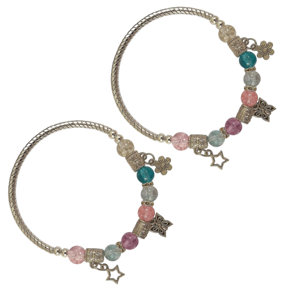 Colorful Beaded Charm Bracelet with Butterfly, Star & Flower for Women & Girls