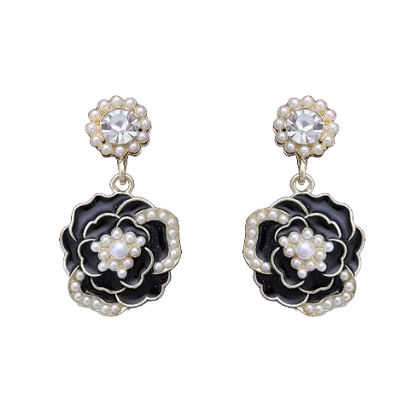 Crystal Pearl Camellia Earrings for Women