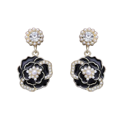 Crystal Pearl Camellia Earrings for Women