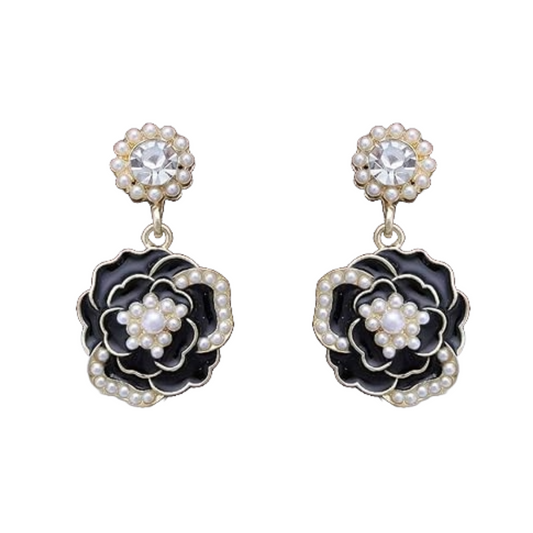 Crystal Pearl Camellia Earrings for Women