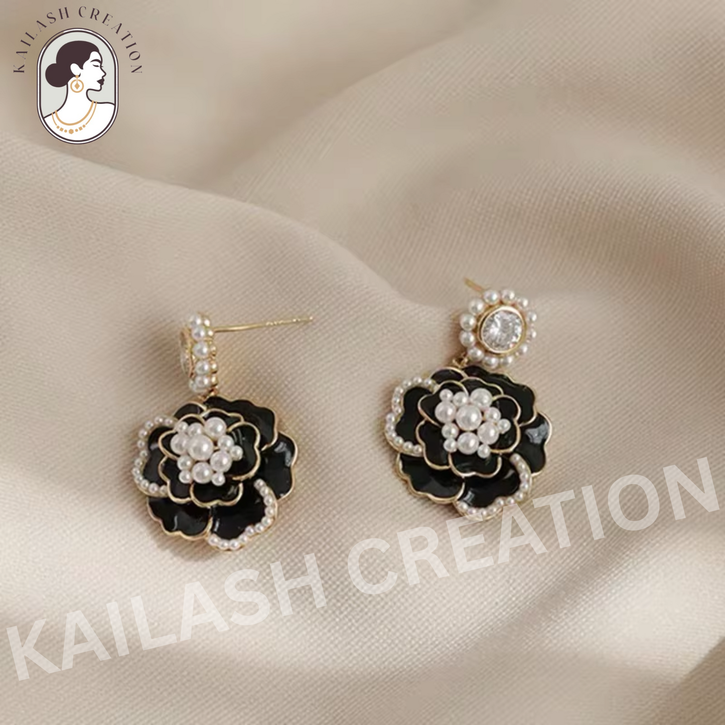 Crystal Pearl Camellia Earrings for Women