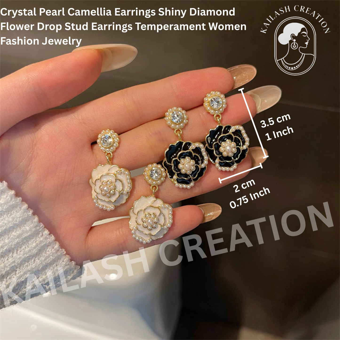 Crystal Pearl Camellia Earrings for Women