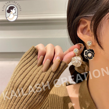 Crystal Pearl Camellia Earrings for Women