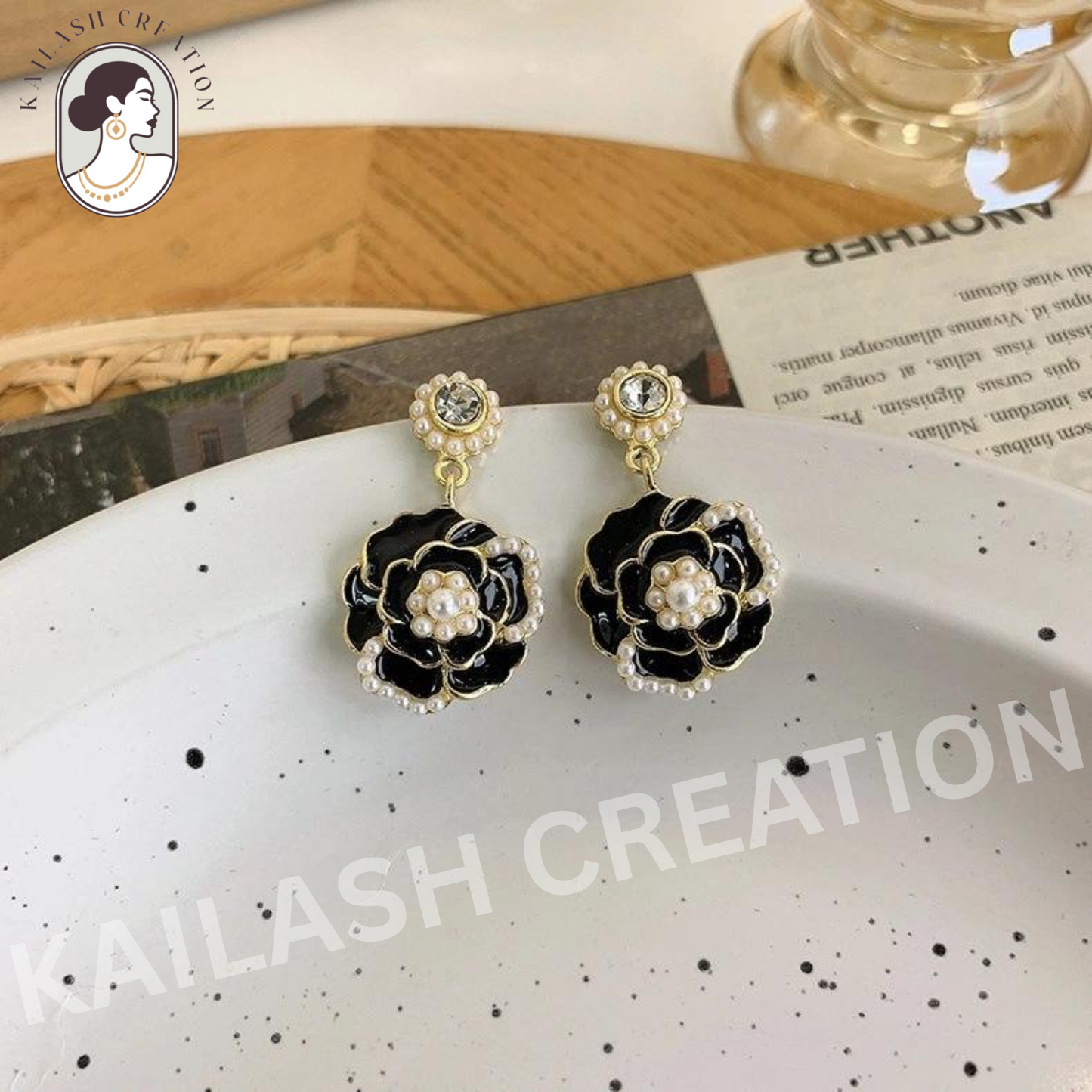 Crystal Pearl Camellia Earrings for Women