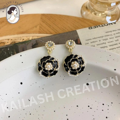 Crystal Pearl Camellia Earrings for Women