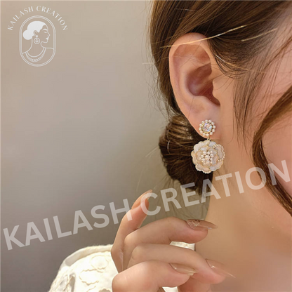 Crystal Pearl Camellia Earrings for Women