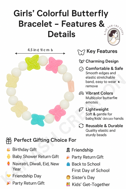Kids Girls Colorful Butterfly Cute Beaded Bracelet