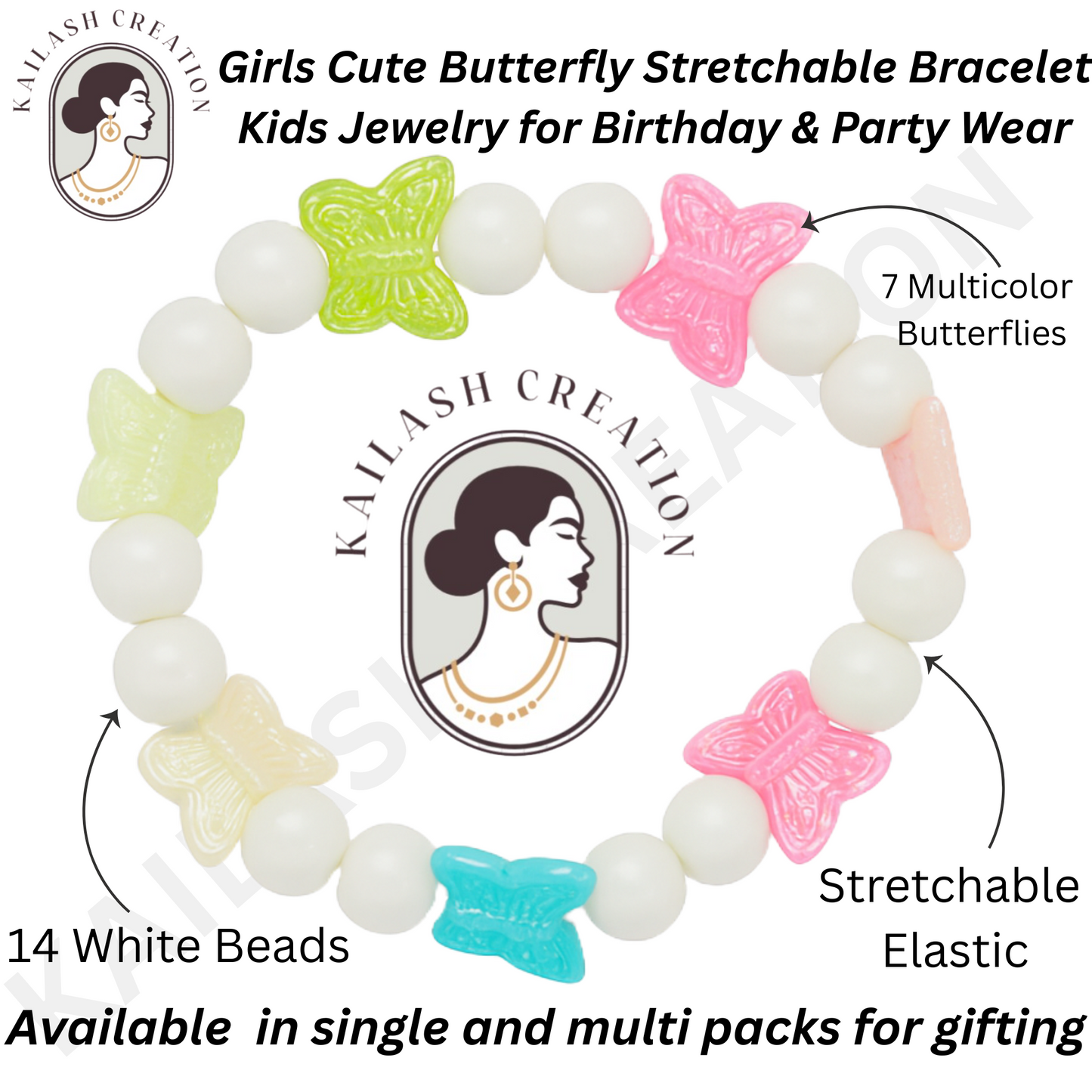 Kids Girls Colorful Butterfly Cute Beaded Bracelet