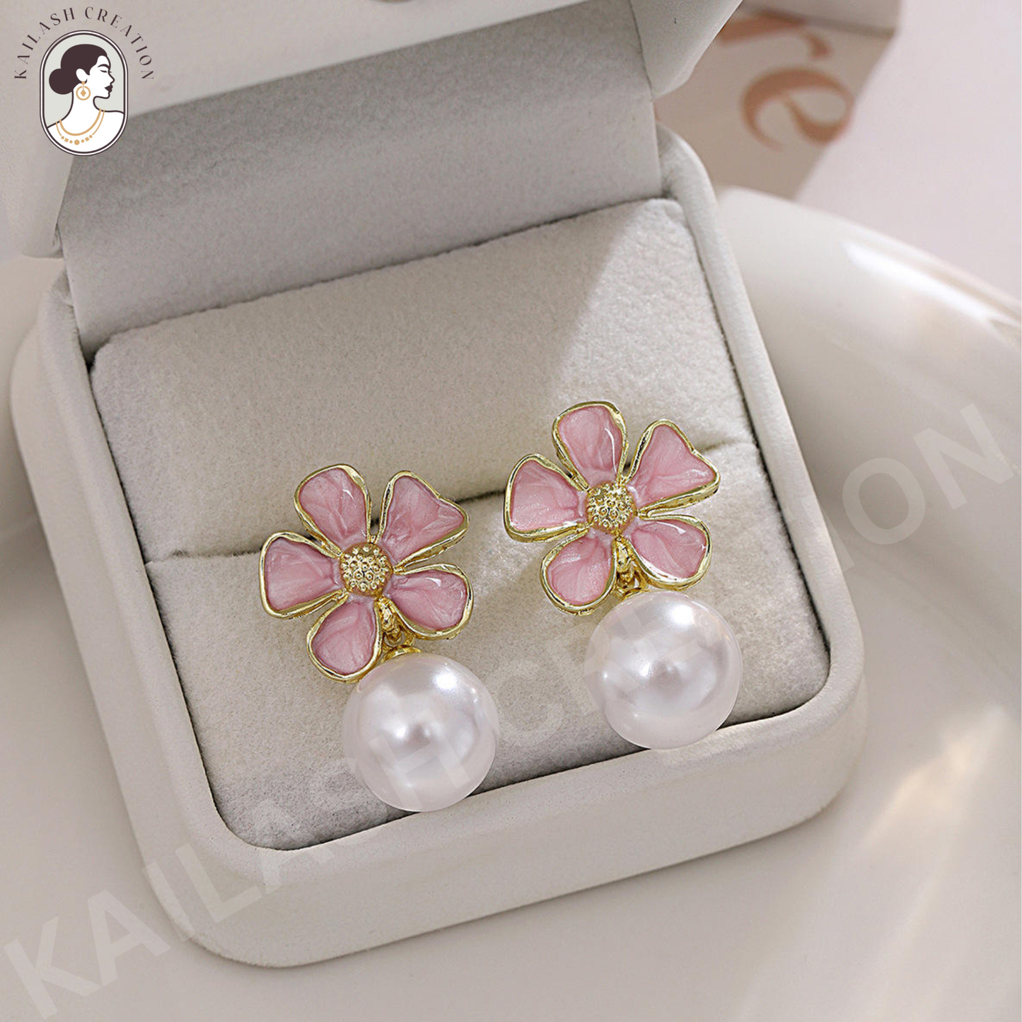 Floral Petal Shape with Round Pearl Drop for Women and Girls