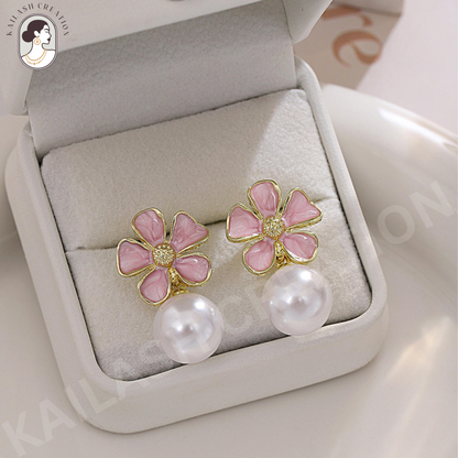 Floral Petal Shape with Round Pearl Drop for Women and Girls