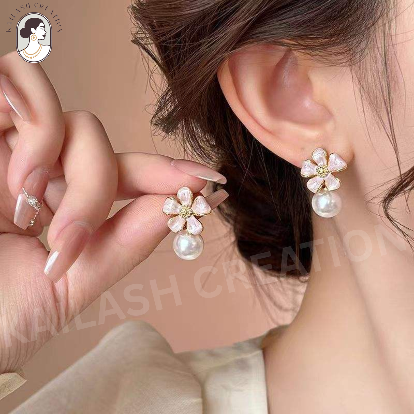 Floral Petal Shape with Round Pearl Drop for Women and Girls