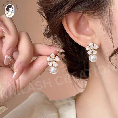 Floral Petal Shape with Round Pearl Drop for Women and Girls