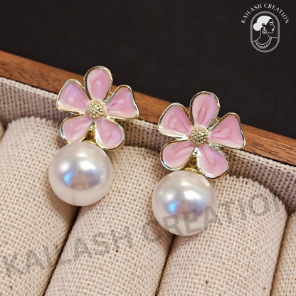 Floral Petal Shape with Round Pearl Drop for Women and Girls