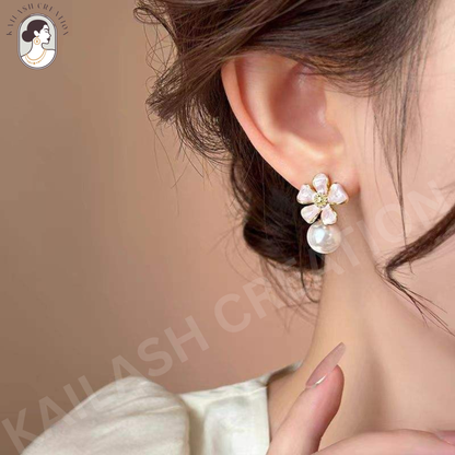 Floral Petal Shape with Round Pearl Drop for Women and Girls