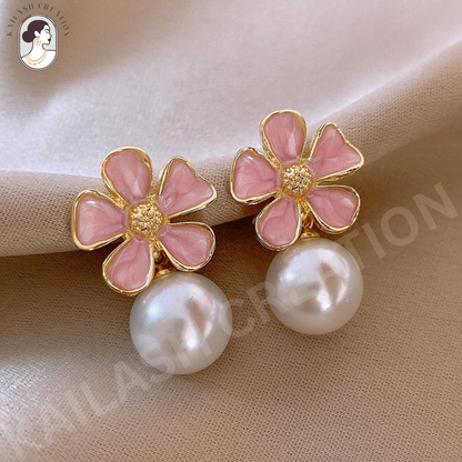 Floral Petal Shape with Round Pearl Drop for Women and Girls