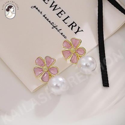 Floral Petal Shape with Round Pearl Drop for Women and Girls