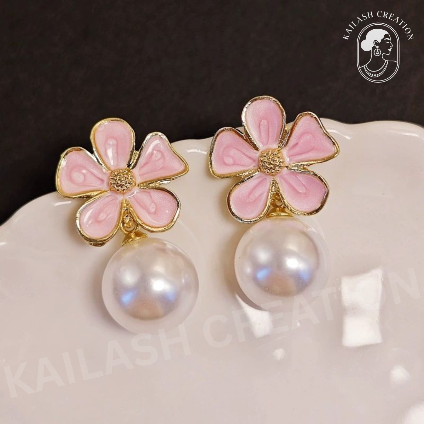 Floral Petal Shape with Round Pearl Drop for Women and Girls