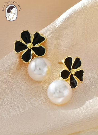 Floral Petal Shape with Round Pearl Drop for Women and Girls