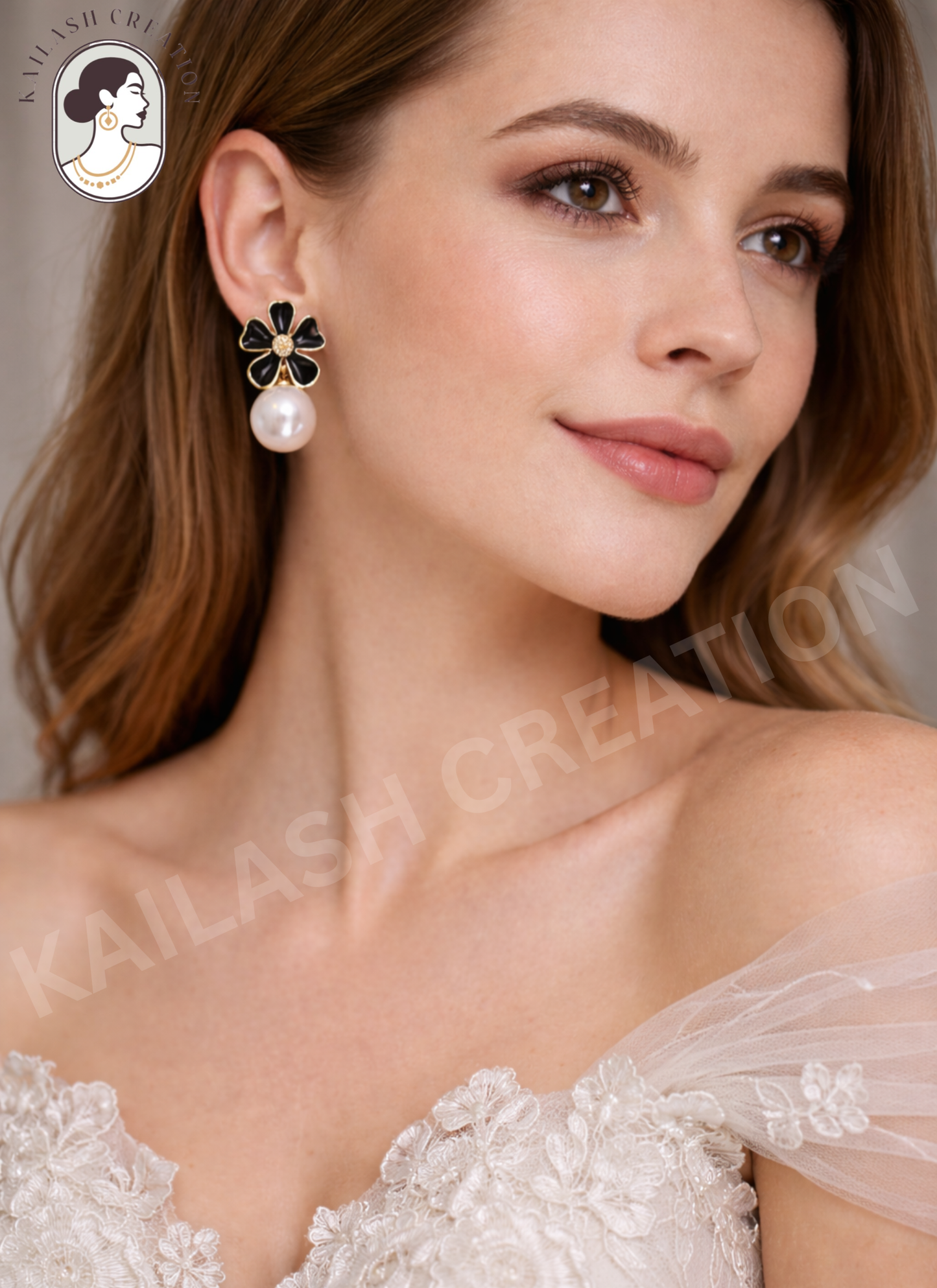 Floral Petal Shape with Round Pearl Drop for Women and Girls