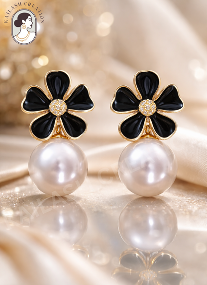 Floral Petal Shape with Round Pearl Drop for Women and Girls