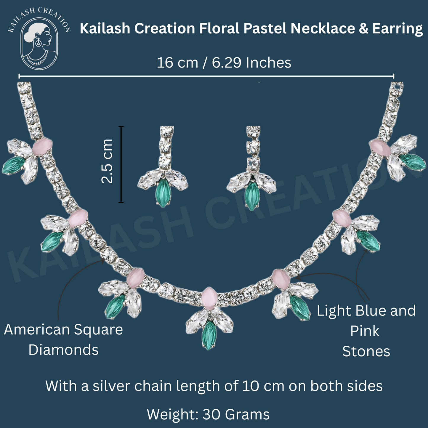 Floral Pastel Necklace & Earring Set for Women & Girls