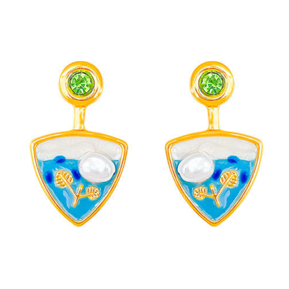 Triangle Enamel Pearl Drop Earrings for Women Stylish