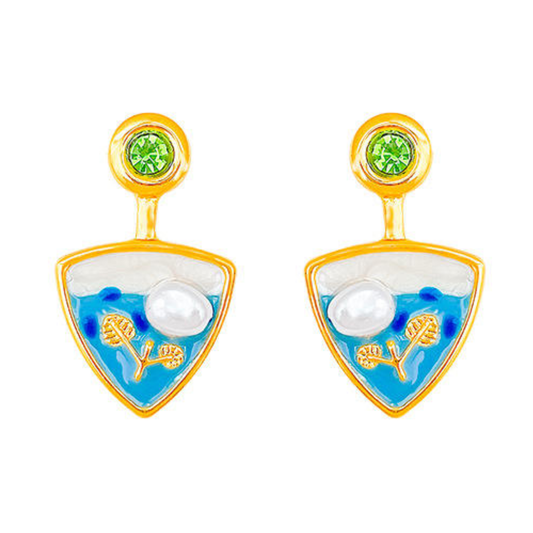 Triangle Enamel Pearl Drop Earrings for Women Stylish