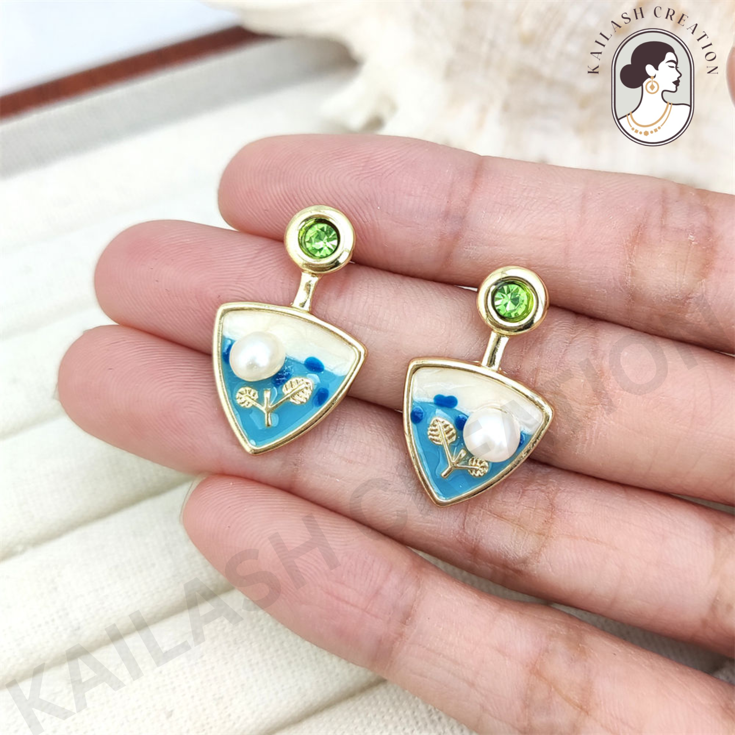 Triangle Enamel Pearl Drop Earrings for Women Stylish