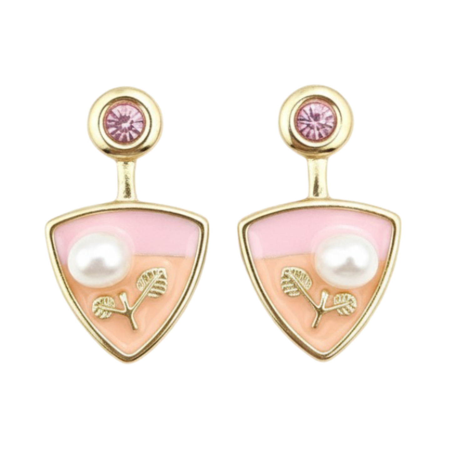 Triangle Enamel Pearl Drop Earrings for Women Stylish