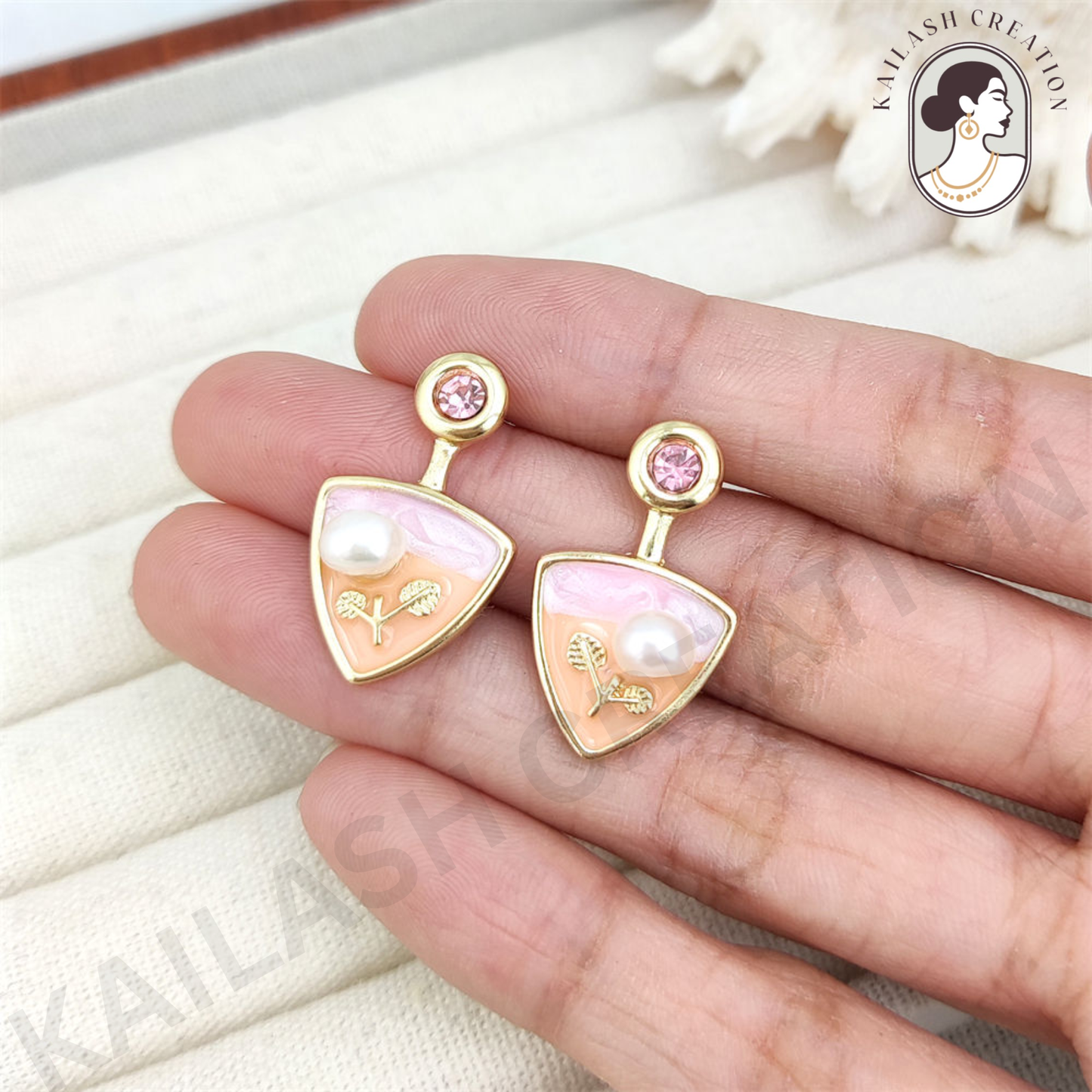 Triangle Enamel Pearl Drop Earrings for Women Stylish