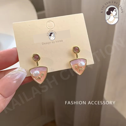 Triangle Enamel Pearl Drop Earrings for Women Stylish