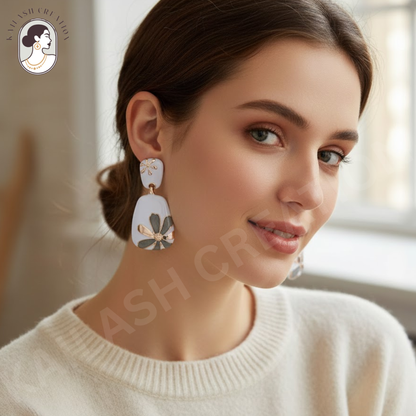 Floral Design Gold-Plated Contemporary Drop Earrings for Women & Girls