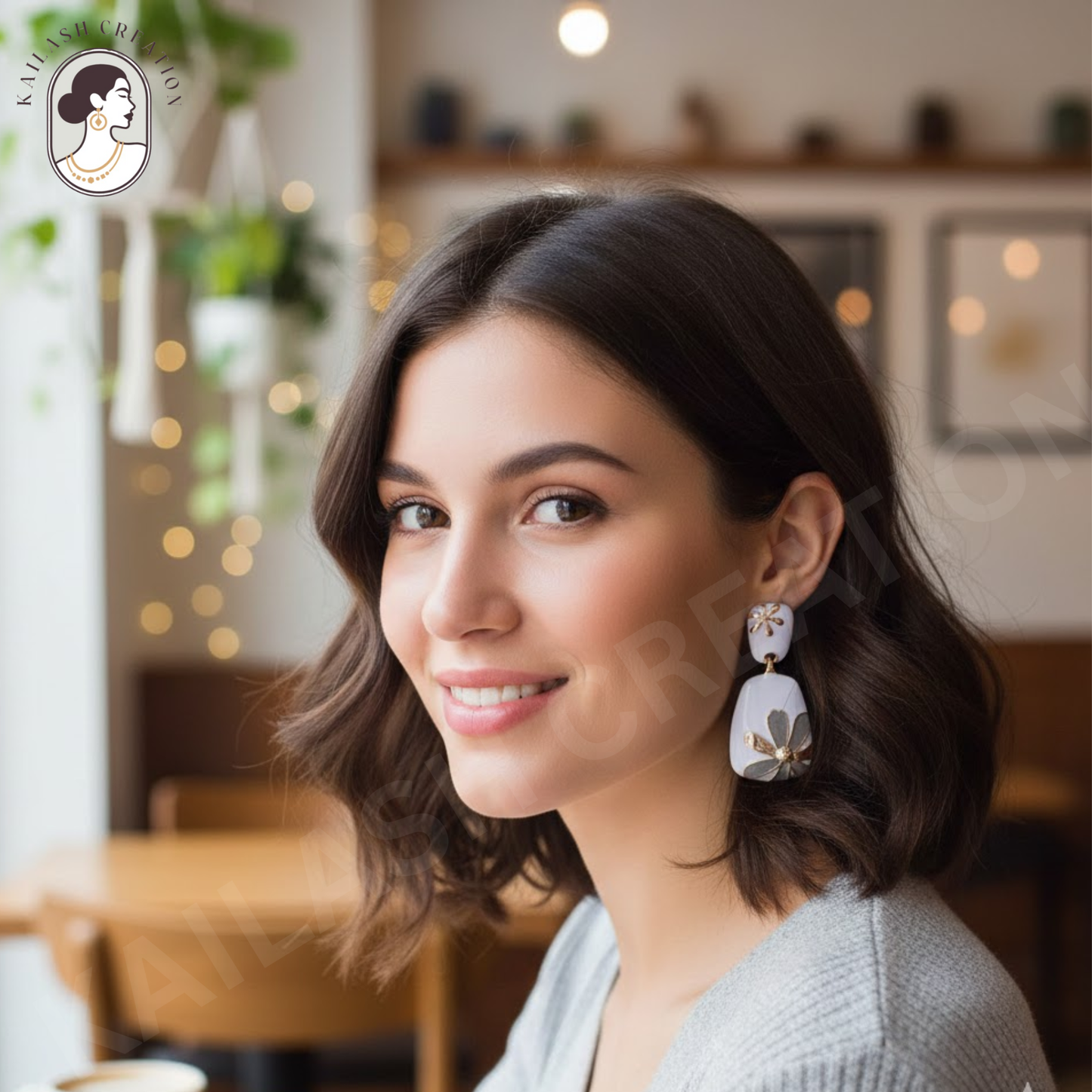 Floral Design Gold-Plated Contemporary Drop Earrings for Women & Girls