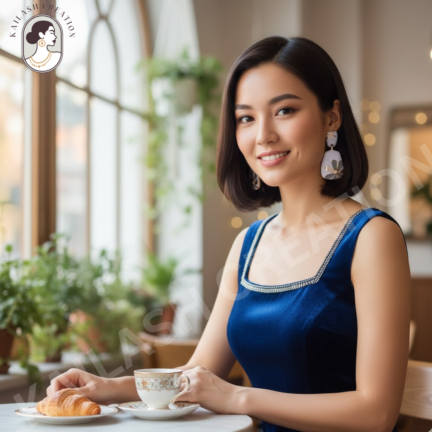 Floral Design Gold-Plated Contemporary Drop Earrings for Women & Girls