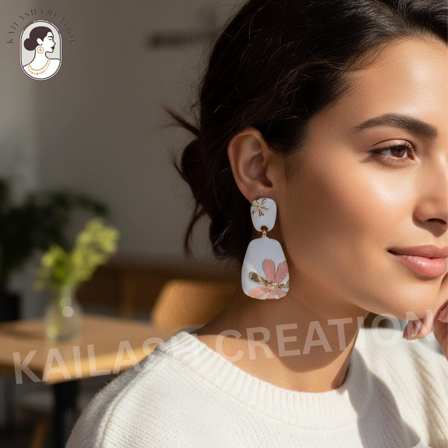 Floral Design Gold-Plated Contemporary Drop Earrings for Women & Girls