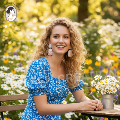 Floral Design Gold-Plated Contemporary Drop Earrings for Women & Girls