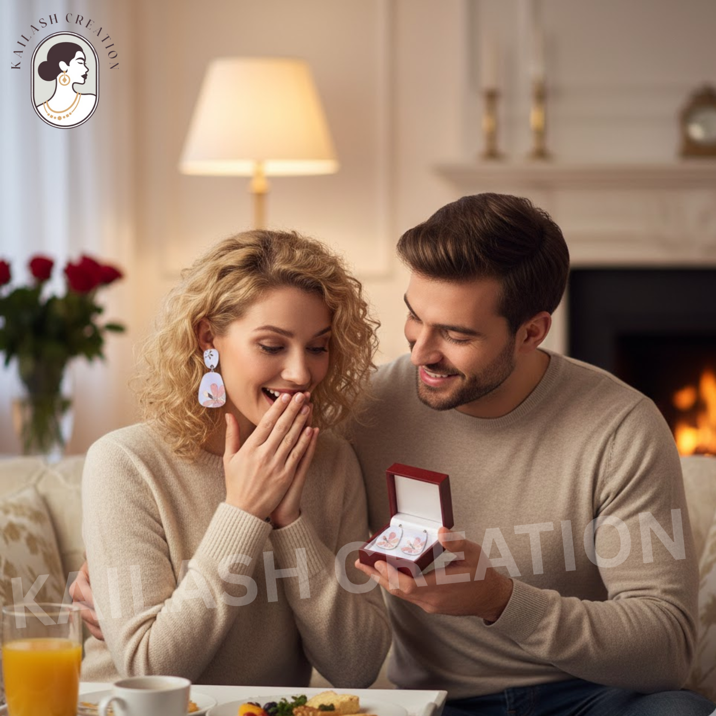 Floral Design Gold-Plated Contemporary Drop Earrings for Women & Girls