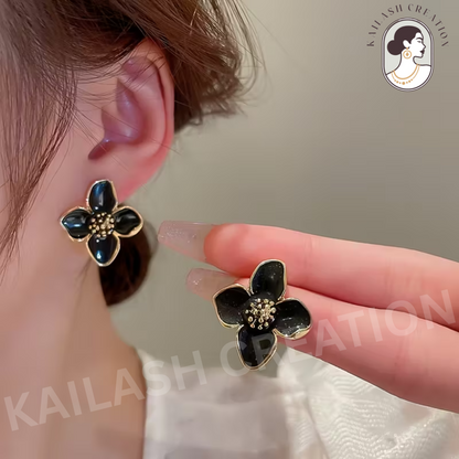 Gold Plated Rose Flower Hibiscus Earrings for Women Stylish